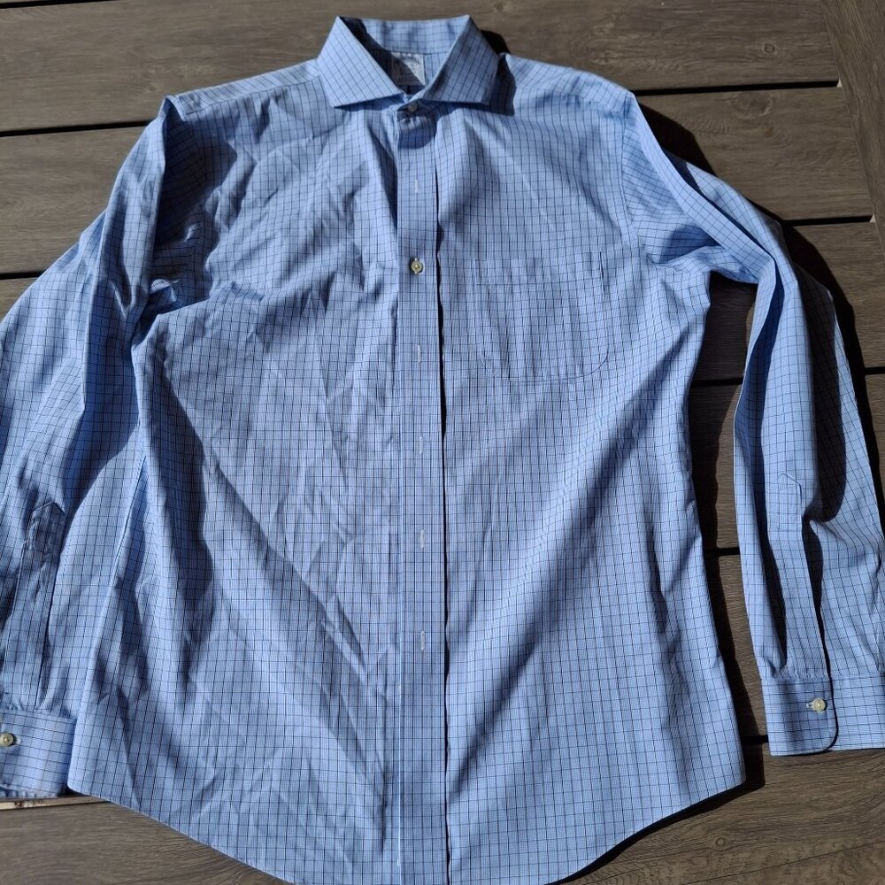 Brooks Brothers Mens Classic Fit Non-Iron Supima Cotton Blue Check Shirt 15.5/35